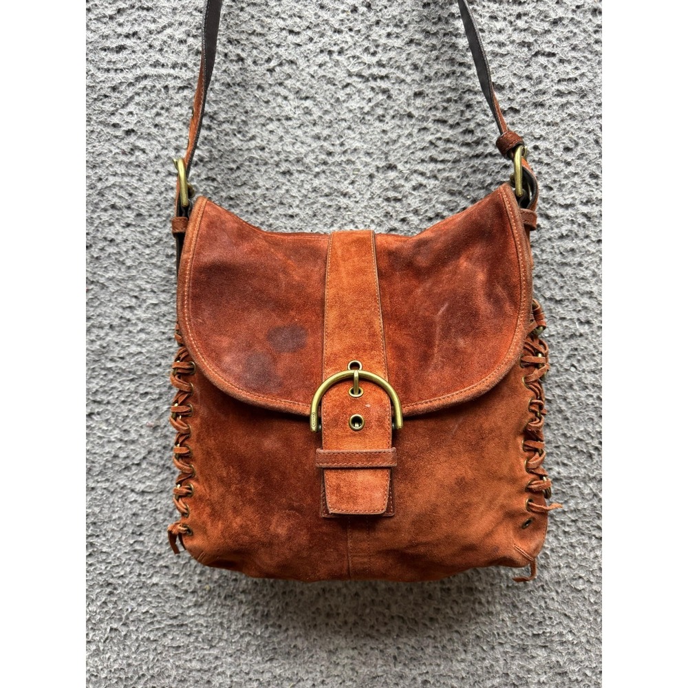 Vintage Coach Authentic Suede Braided Flap Shoulder Bag Rust Brown G3S-9486